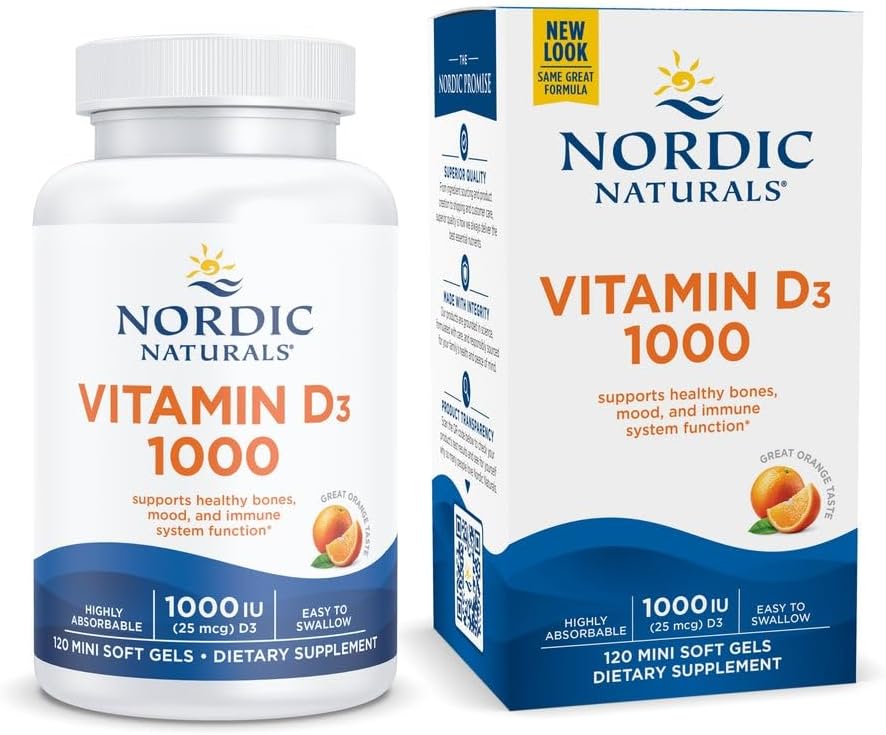 Nordic Naturals Vitamin D3 1000 IU, Orange - 120 Mini Soft Gels | Vitamin D3 supports healthy bones, positive mood & immune system function. Orange flavor mini soft gels. 120 servings