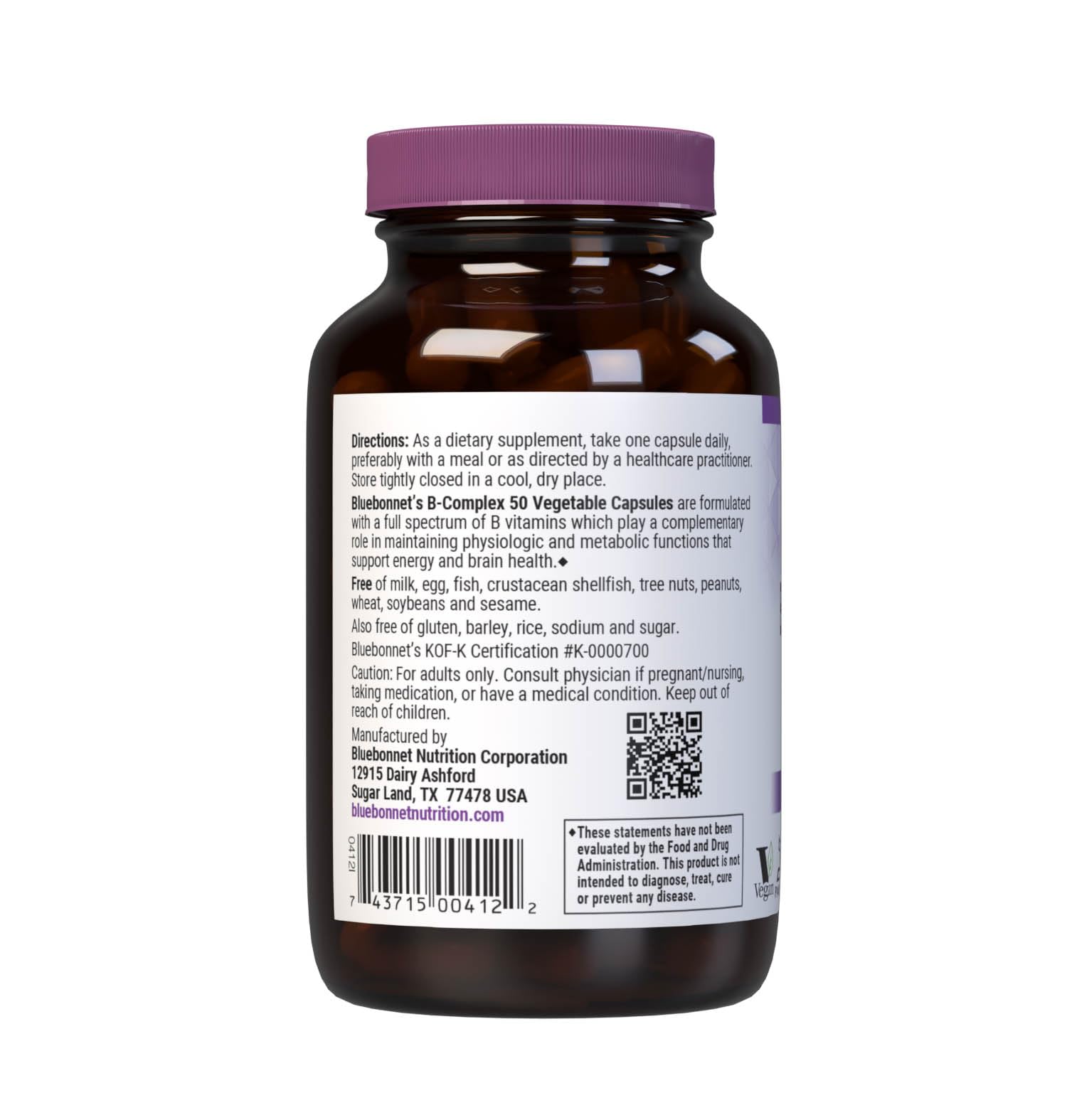 Bluebonnet Nutrition Stress Relief B Complex Vegetable Capsules, Vitamin B6, B12, Biotin, Folate, Vegan, Gluten & Soy & Milk Free, Kosher, Unflavored, 100 Count