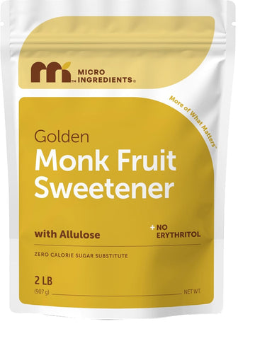 Micro Ingredients Golden Monk Fruit Sweetener with Allulose, 2 lbs, Pouch, 1:1 Brown Sugar Substitute, No Erythritol, No Aftertaste, 0 Calorie Alternative for Baking, Coffee, Tea, Keto, Vegan-Non-Gmo