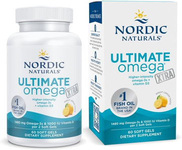 Nordic Naturals Ultimate Omega Xtra, 1480mg + 1000 IU D3, EPA&DHA 60 Count | Brain, heart & immune support. 1480mg EPA+DHA for brain & heart health. 1000 IU D3 for immune health. Lemon, 30 Servings