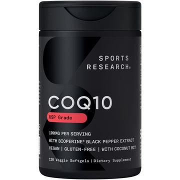 Sports Research CoQ10 (100mg) Enhanced w/Coconut Oil & Bioperine (Black Pepper) for Better Absorption | Vegan Certified, Non-GMO Verified (120 Veggie Softgels) Sports Research buy supplements Au