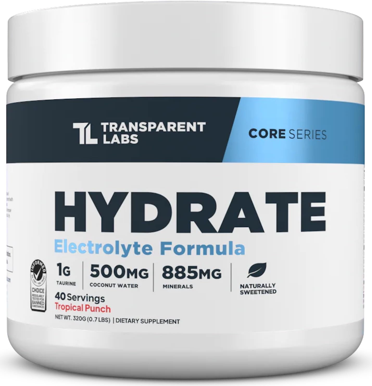 Transparent Labs Hydrate Electrolytes Powder (40 Servings, Tropical Punch) & Creatine HMB (30 Servings, Unflavored)