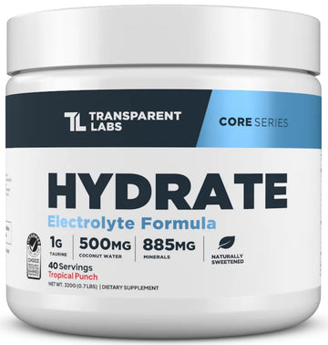 Transparent Labs Hydrate Naturally Sweetened Electrolytes Powder - Hydration Powder Electrolytes with Coconut Water, Calcium, Taurine, & Potassium