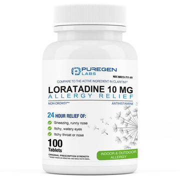 Puregen Labs Allergy Relief, Loratadine 10mg, 100 Tablets – 24 Hour Non-Drowsy Antihistamine Allergy Medicine for Runny Nose, Sneezing, Itchy, Watery Eyes P Puregen Labs buy supplements Au
