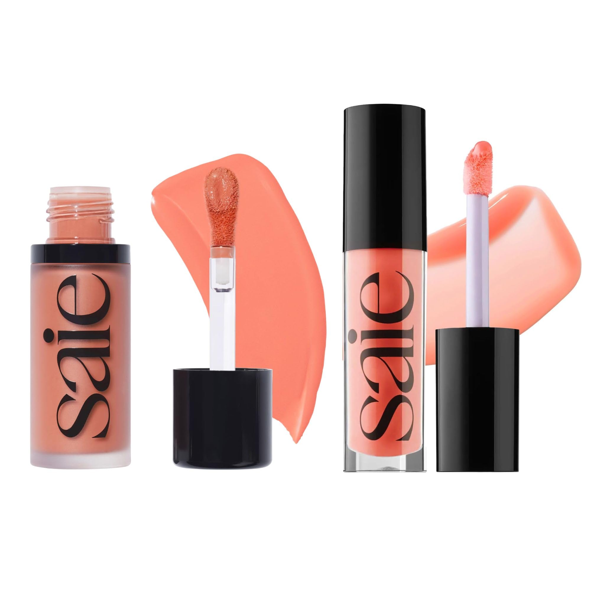 Saie Dewy Glow Duo - Dew Liquid Blush - (.40 oz, Hottie), Glossybounce Lip Gloss-Oil Hybrid (.17 oz, Splash) - Hydrating, Vegan Makeup for Radiant Cheeks & Lips SaieBuy Supplements Australia