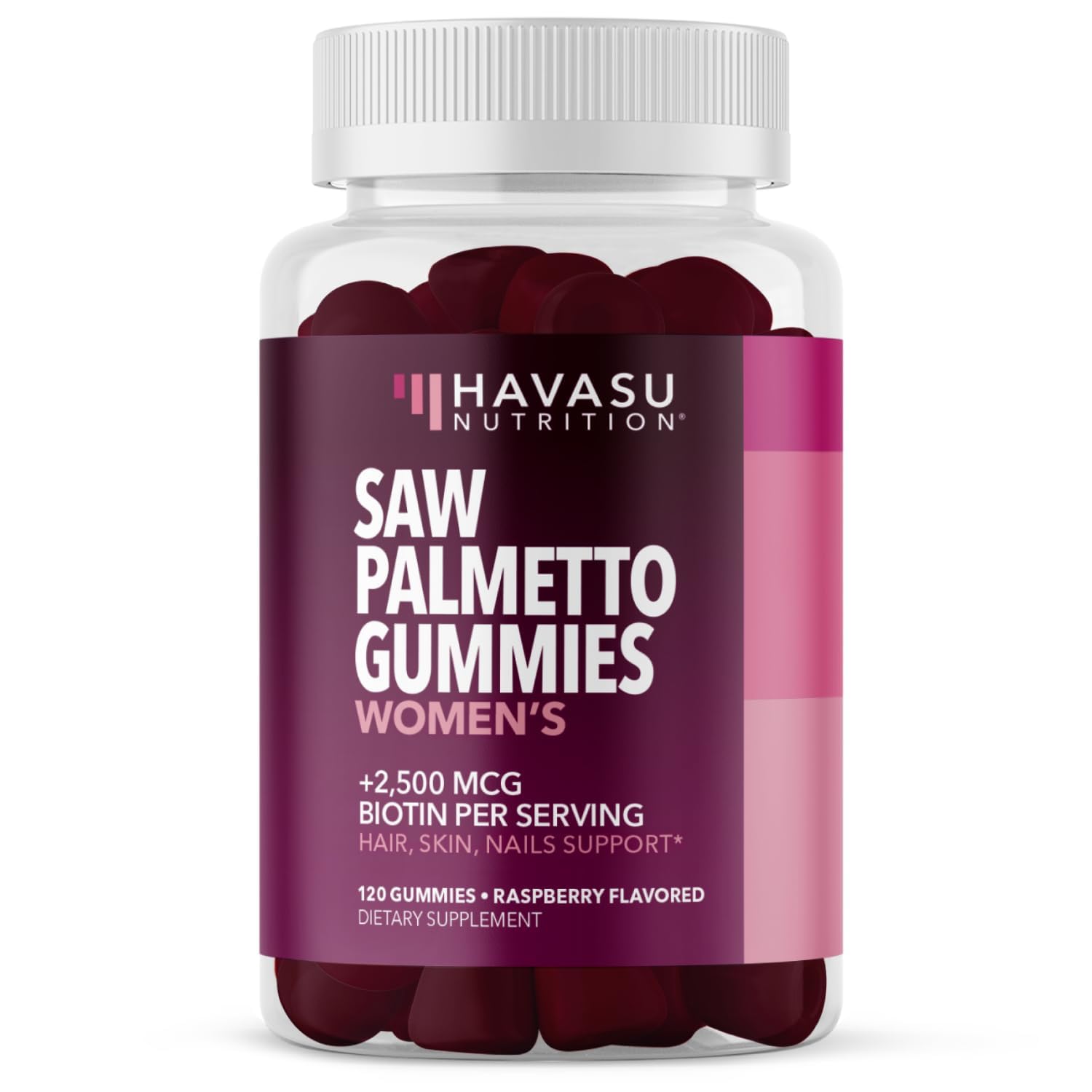 Saw Palmetto Gummies for Women, Raspberry, 60ct, 2500mcg Biotin | DHT Blocker & Hair, Skin, Nail Health Gummies, Supports Stronger-Looking Hair, Raspberry Flavor, 1 Month Supply