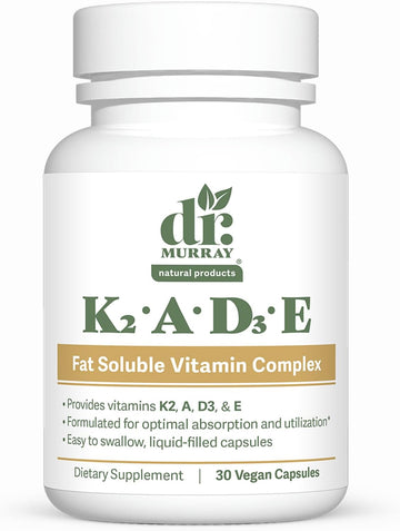 Dr. Murray's Vitamin K2-D3-A-E Liquid Vegan Capsules - Synergistic Fat-Soluble Blend | Bone, Vascular & Immune Support | Third-Party Tested | Clean Formulation | No Artificial Additives | 30 Count