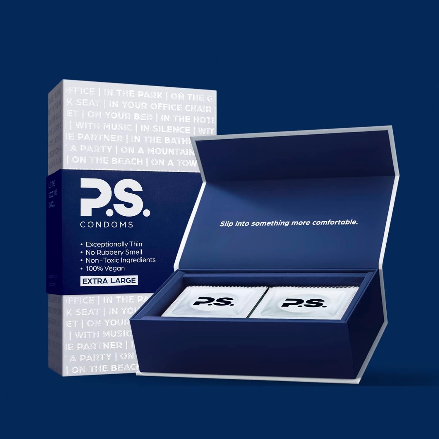 PS Allstar Bundle - 12-Pack of XL Thin Latex Condoms for Men, Afterparty Oversized Adult Flushable Wipes, Organic Personal Lubricant, and All Natural Testosterone Booster