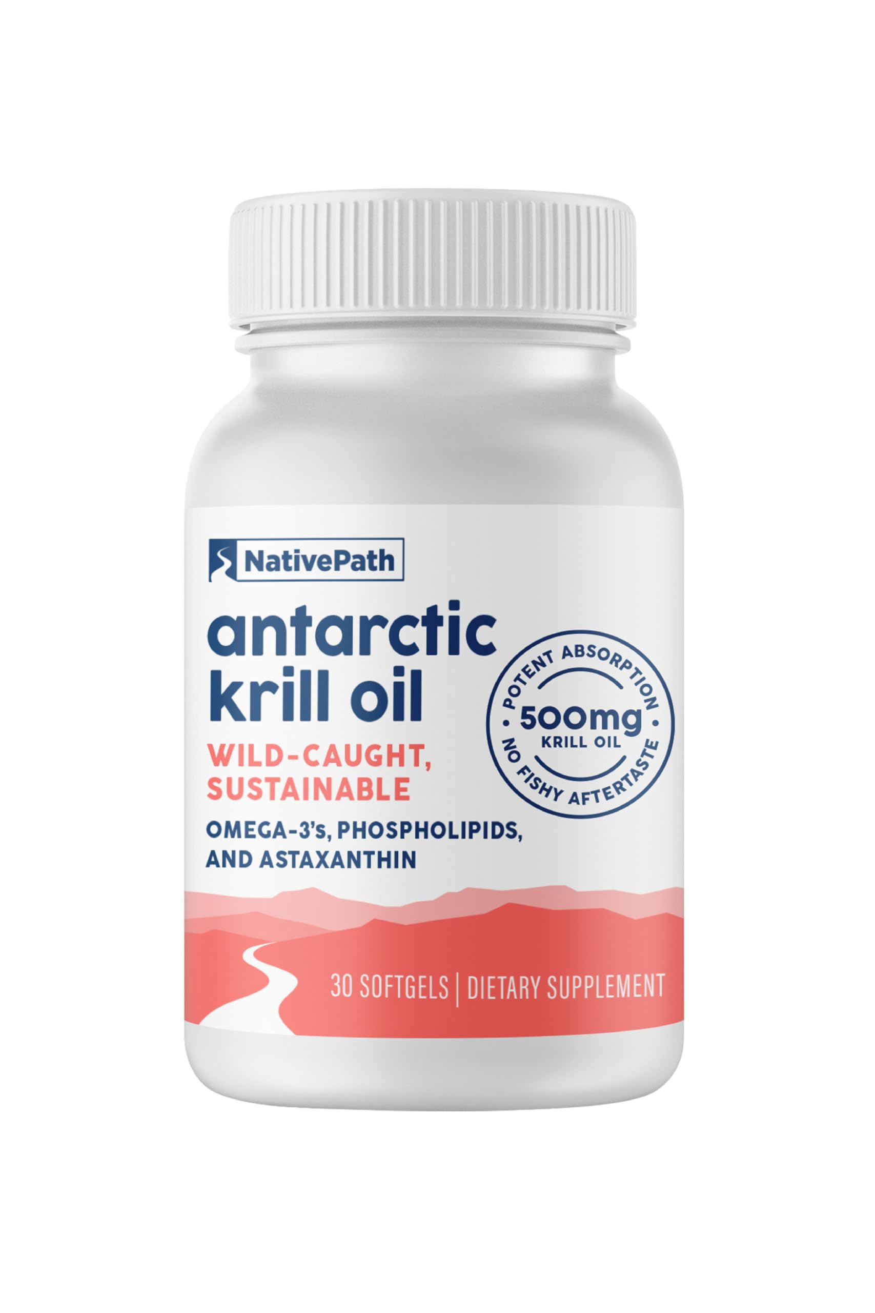 NativePath Antarctic Krill Oil 500mg, Omega-3, 60 Softgels | Wild-Caught, Astaxanthin, EPA & DHA Phospholipid-Bound, Supports Circulatory, Brain & Joint Health