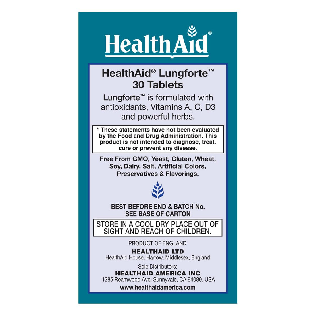 HealthAid LungForte 30 Tablets – Daily Antioxidant Lung Support with NAC, Resveratrol, Olive Leaf, Thyme & Vitamins A, C & D3 – Vegetarian, Non‑GMO HealthAidBuy Supplements Australia