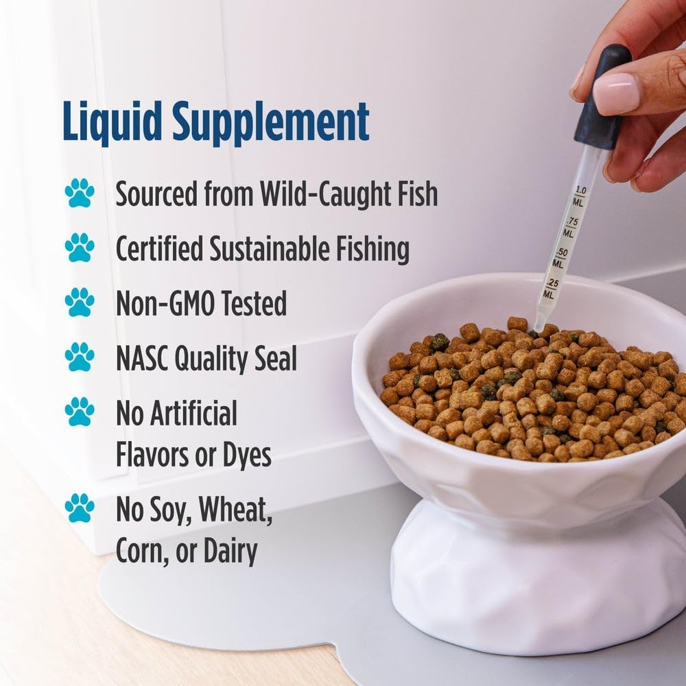 Nordic Naturals Omega-3 Fish Oil for Cats, w/EPA & DHA, Liquid - 2oz | 304mg Omega-3 per mL for healthy skin & coat. Reduces shedding, improves shine. Easy liquid format mixes with food. Non-GMO
