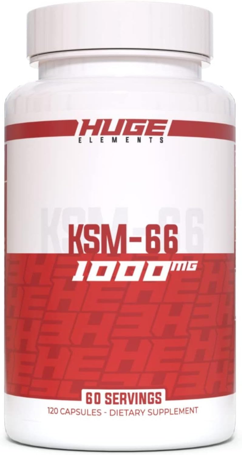 Huge Supplements KSM-66 Ashwaghanda, High Potency 5% Withanolides, 1000mg of Clinically Studied KSM66 (120 Capsules)
