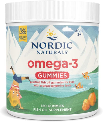 Nordic Naturals Omega-3 Gummies for Kids & Adults, Tangerine - 120 Count | 82 mg total omega-3s w/ EPA & DHA per serving supports heart, brain, & eye health. Tangerine flavor gummies, non-GMO formula