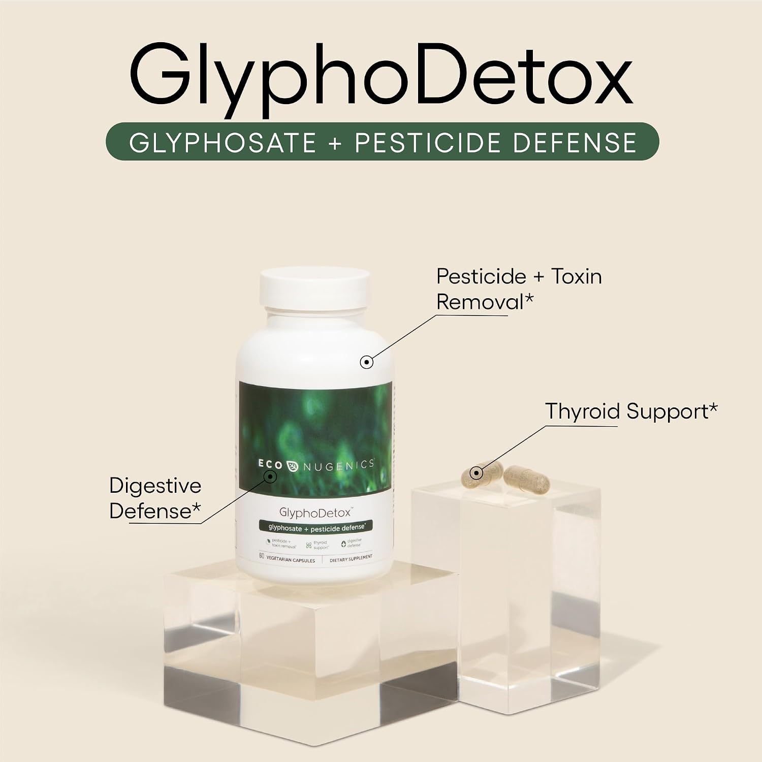 EcoNugenics GlyphoDetox Supplement – Detox Cleanse to Safely Remove Glyphosate Pesticides & Agricultural Toxins, Support the Gut & Thyroid –Includes Glycine, Kelp, Citrus Pectin, Alginate– 60 Capsules