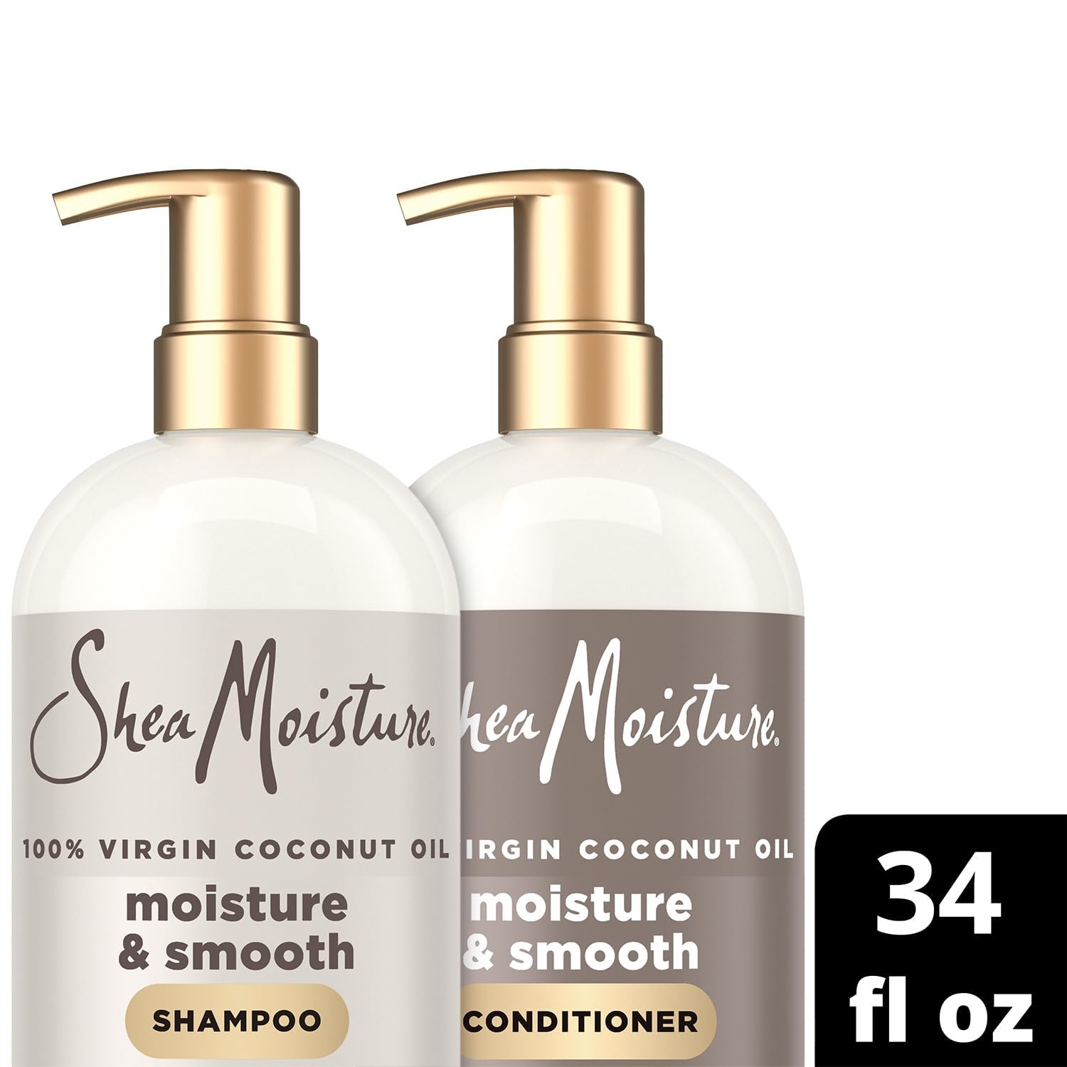 SheaMoisture Shampoo & Conditioner Set, Moisture & Smooth, 34 Oz Ea | Gentle Moisture for Curly Hair, Wavy Styles | Hair Strengthening Rosemary & Vitamin E | Frizz Control, Hair Repair & Shine