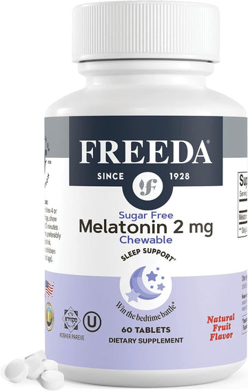 FREEDA Melatonin 2mg Sugar-Free Chewable for Sleep Support – 60 Tablets | Supports Healthy Sleep Cycles – Fruit-Flavored Chewables for Kids & Adults – Non-GMO, Vegan, Kosher, & Gluten-Free