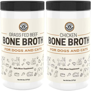 Beef and Chicken Bone Broth Powder Combo for Dogs and Cats – Human Grade Grass-Fed Bone Broth for Picky Eaters – Supports Joints and Gut Health – Dog Food Toppers