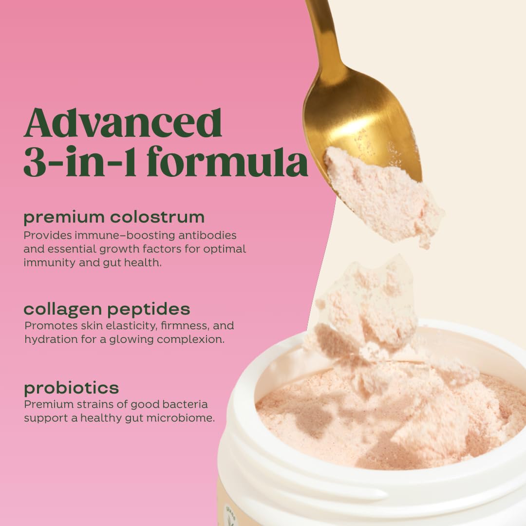 Bloom Nutrition Bovine Colostrum Powder, Strawberries & Cream, 25 Servings | Gut Health, Immune Support, Hair Growth & Beauty Supplement, Gluten Free, Sugar Free