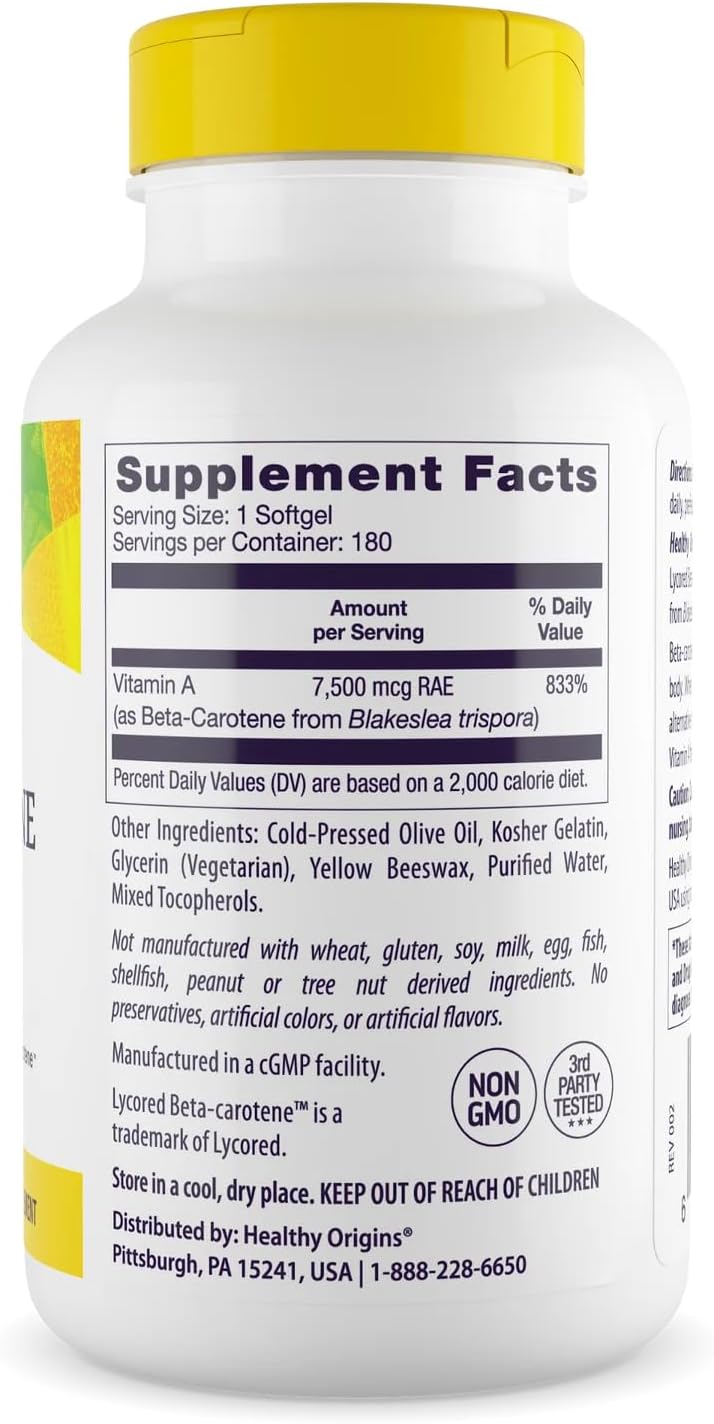 Healthy Origins Beta-Carotene 25,000 IU, Non-GMO, 180 Softgels