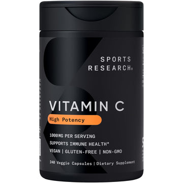 Sports Research High Potency Vitamin C Supplement - Vegan Veggie Capsules for Antioxidant Activity & Immune Support - Non-GMO Verified & Gluten Free - Ascorbic Acid Vitamin C 1000mg, 240 Count Sports Research buy supplements Au