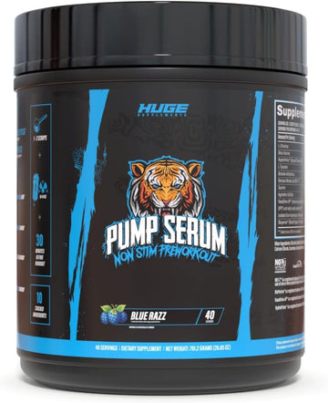 Pump Serum Non Stim Pre-Workout - Fully Loaded Stimulant Free Pre Workout for Extreme Pumps, Vascularity & Muscle Fullness, with L-Citrulline, HydroPrime & Nitrates, Blue Razz, 40 Servings