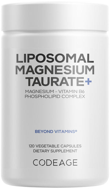 Codeage Liposomal Magnesium Taurate+ Supplement - Magnesium Taurate, Vitamin B6 as Pyridoxal 5-Phosphate, 2-Month Supply - Liposomal Delivery, Vegan, Non-GMO, Gluten-Free, 120 Capsules CodeageBuy Supplements Australia