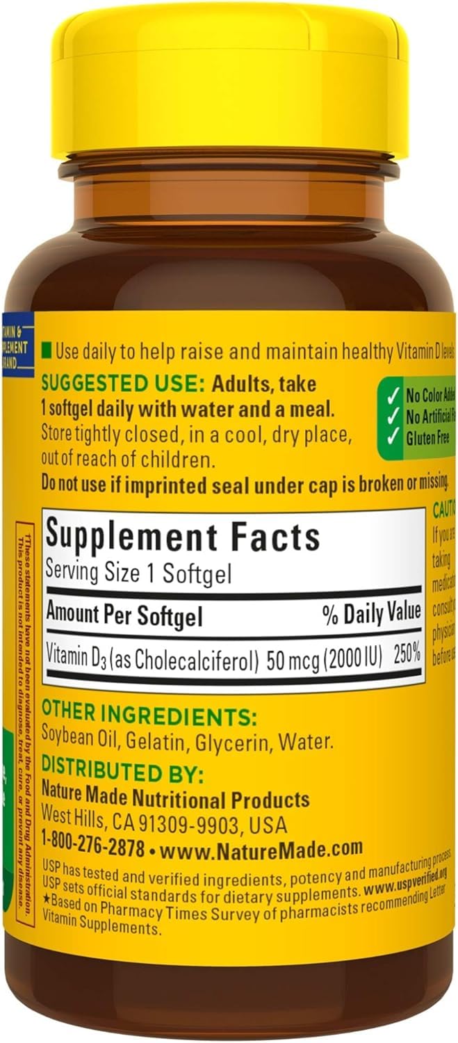 Nature Made Vitamin D3 2000iu 320 Ct. Soft Gels (Packaging May Vary)