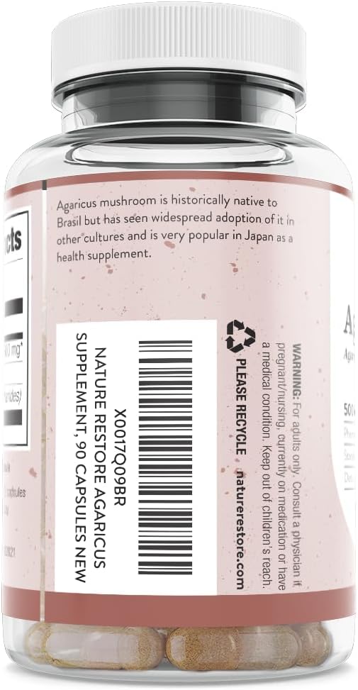 Nature Restore Agaricus Blazei Murill Mushroom Extract Capsules. Standardized High Polysaccharides for Advanced Cellular & Immune Support. Bioavailable Fruiting Body, 100% Vegan