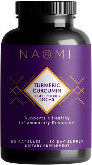NAOMI Turmeric Curcumin High Potency 1200mg - Supports Healthy Inflammatory Response, Joint Comfort & Brain Health - 95% Curcuminoids, BioPerine® Enhanced Absorption, Non-GMO, 30-Day Supply