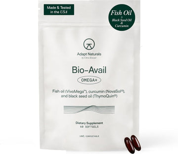 Adapt Naturals Omega 3 Fish Oil Fatty Acids (1500mg) EPA DHA - Unflavored | with Bioavailable Curcumin (500mg) & Black Seed (500mg), Supports Muscle & Joints Recovery, & Heart Health - 30 Day Supply
