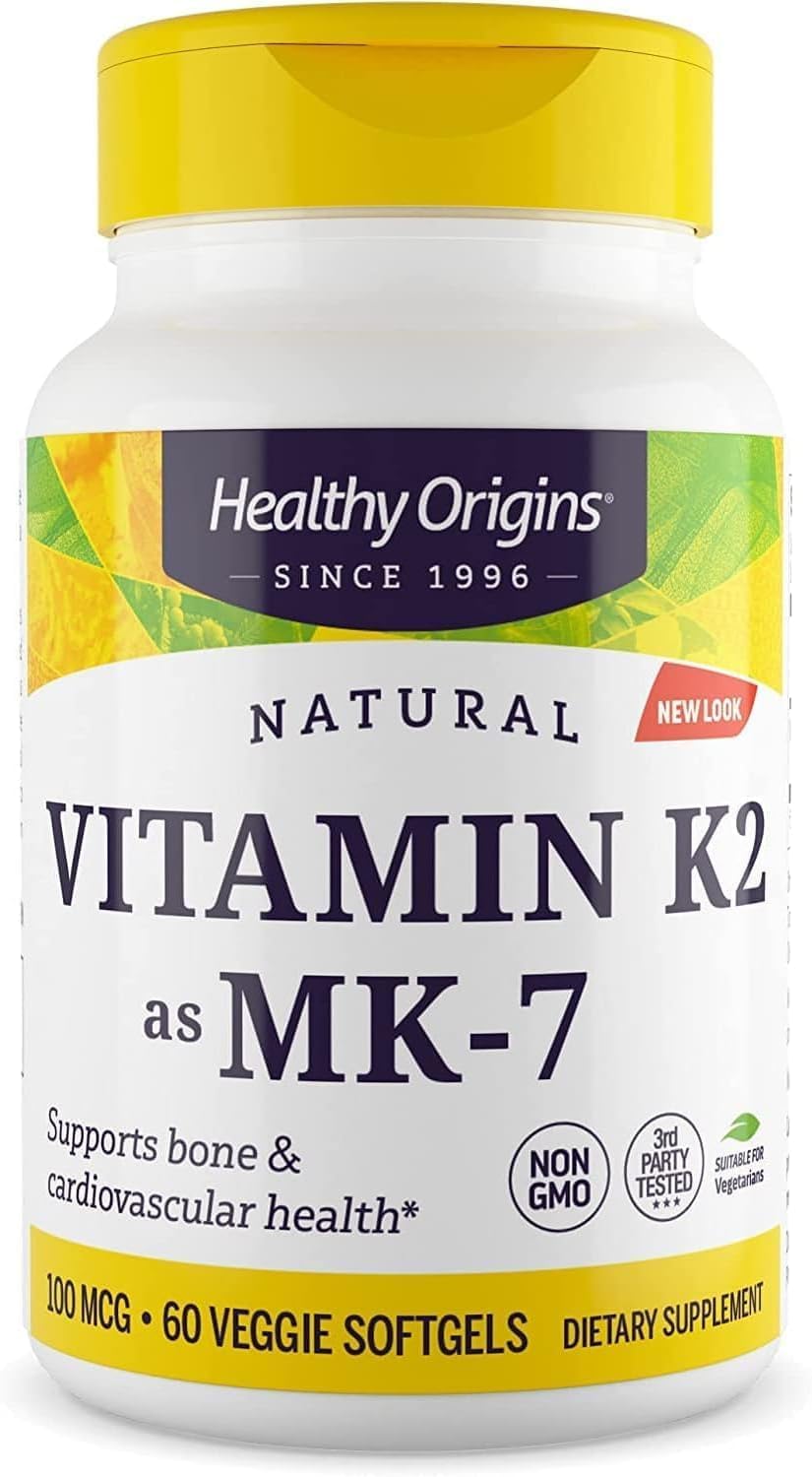 Healthy Origins Vitamin K2 100 mcg (MK-7, Non-GMO, Gluten Free, Cardiovascaular Support, Bone Support), 180 Veggie Gels