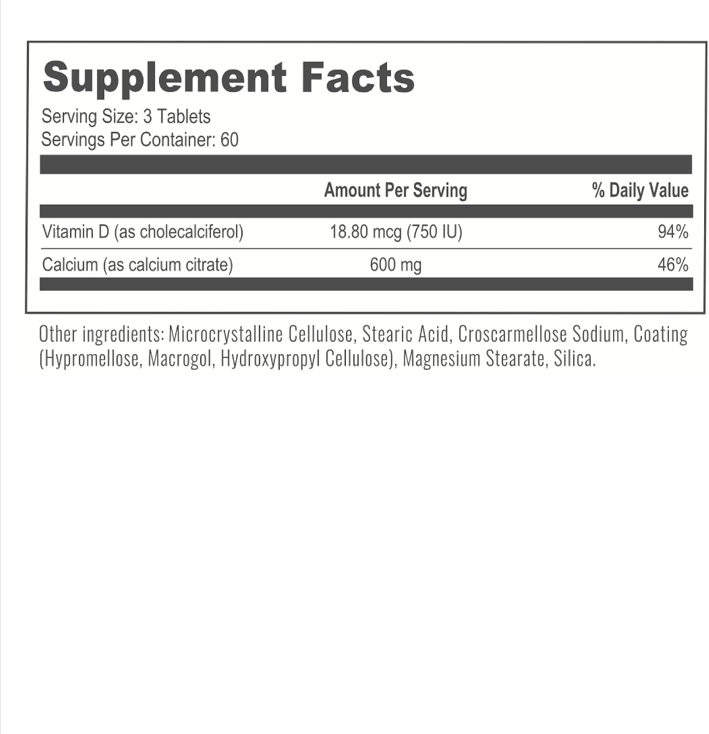 BariatricPal Easy Swallow Calcium Citrate (600mg) and D3 Coated Tablets (30-Day Supply)