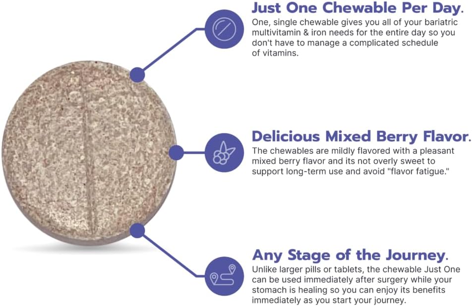 Bari Life Just One Chewable: Once Daily Bariatric Multivitamin + Iron and and BariBurst Calcium Citrate Soft Chews for Gastric Bypass, Gastric Sleeve and Duodenal Switch (Butter Toffee)