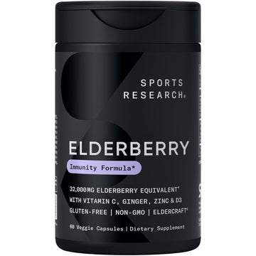 Sports Research® Elderberry Immune Support with Zinc, Ginger, Vitamin C & D3 - Vegan Friendly · Non-GMO · Gluten Free - 60 Veggie Capsules Sports Research buy supplements Au