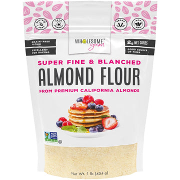 Wholesome Yum Premium Fine Blanched Almond Flour For Baking, Keto, Low Carb | Gluten Free, Keto Friendly All-Purpose Flour Substitute With Ground Almonds. Very Fine Grind, Made in USA (16oz / 1lb)