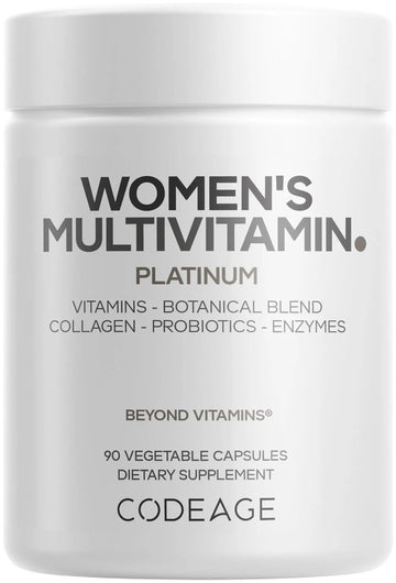 Codeage Women’s Multivitamin Platinum - Vitamins A D3 K1 K2 B12 & Minerals, CoQ10, Skin, Hair & Nails Complex, Collagen, Botanicals, Probiotics Codeage