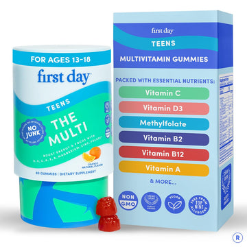 FIRST DAY Vitamins for Teens - Teen Multi Vitamins for Girls & Boys 12-17, Organic Fruit & Veggie Blend - 12 Key Nutrients: Vitamins A
