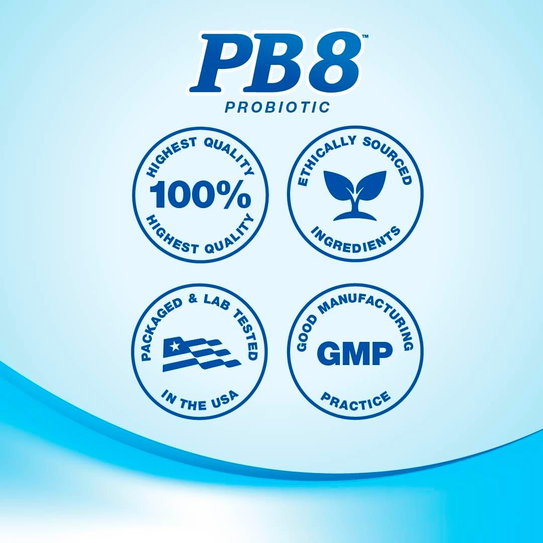 PB8 Probiotic | 14 Billion CFU | 120 Capsules | 8 Strains | for Women and Men | Gluten, Soy, and Milk Free Supplement
