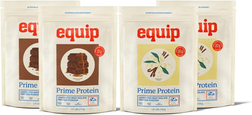 Equip Foods Chocolate Prime Protein Powder - Vanilla (x2) & Chocolate (x2) - Grass-Fed Isolate Beef Protein Powder - Paleo and Gluten Free - Helps Build and Repair Tissue, Gluten Free