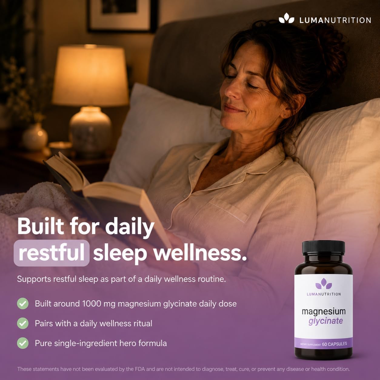 Luma Nutrition Magnesium Glycinate 1000mg Supplement - 60 Capsules