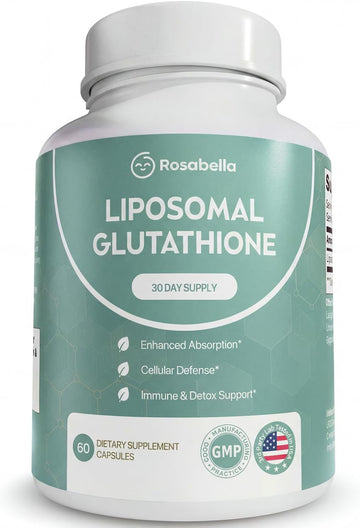 Rosabella Liposomal Glutathione 500mg – High Absorption Glutathione Supplement, Antioxidant Support, Cellular Health & Detox Support, 60 Capsules, 30 Day Supply, Daily Antioxidant Capsules