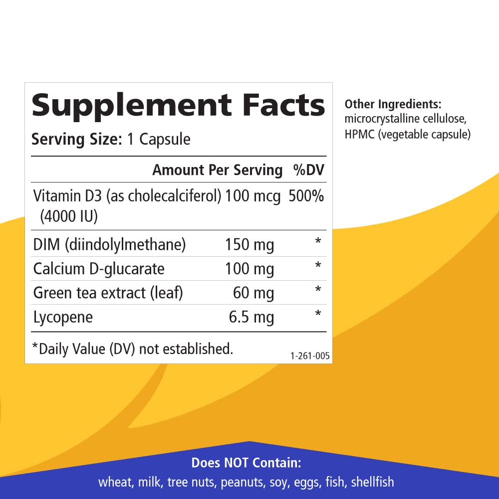 Dim D by Pure Essence - Natural Supplement for Estrogen Balance, Hormonal Acne, and Menopause Support with Vitamin D3, Calcium, Green Tea & Lycopene - 30 Capsules