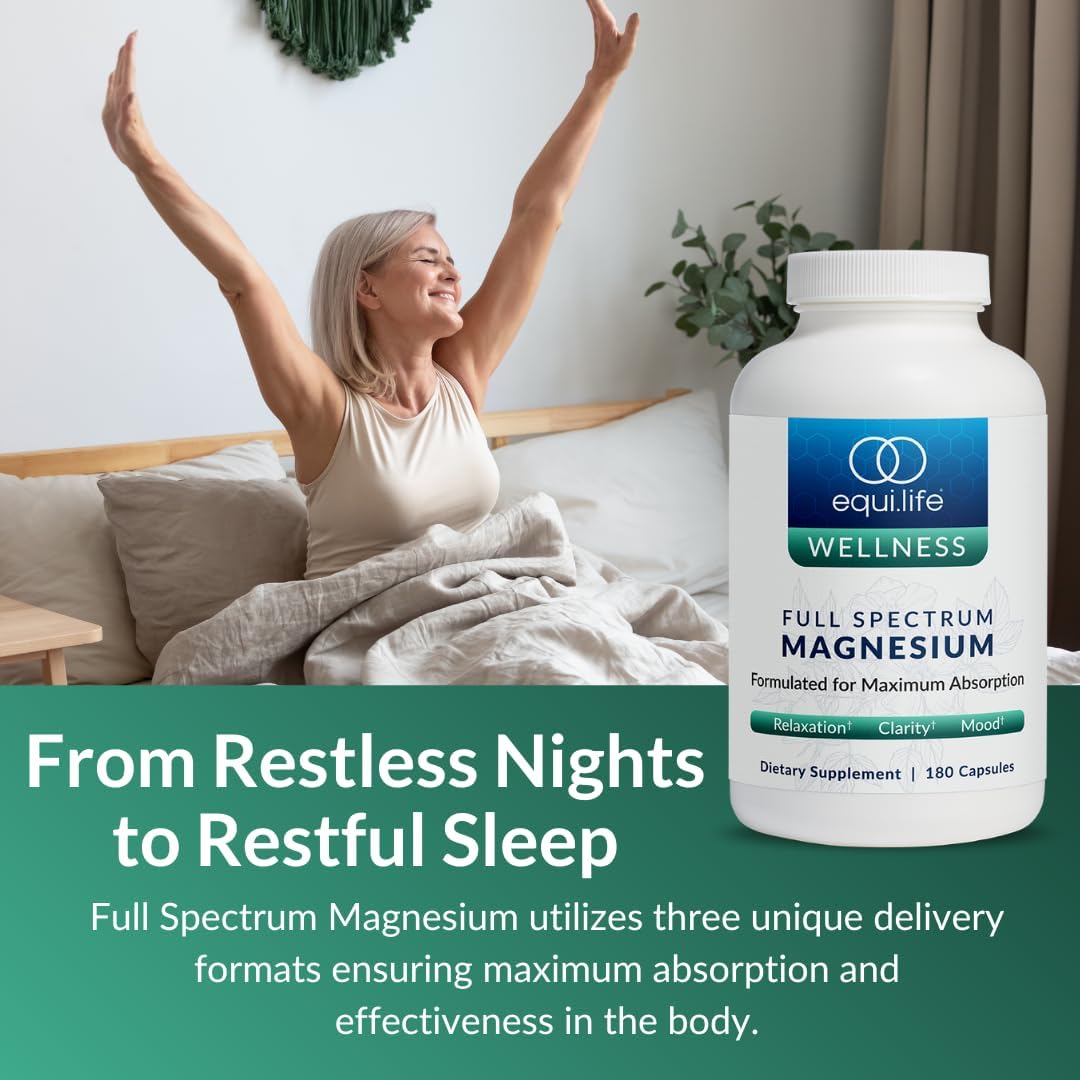 EquiLife Full Spectrum Magnesium Supplement, 250mg a Serving, 180 Capsules | Bioavailable Mineral Blend | Supports Muscle Health, Promotes Healthy Sleep, Mood Balace & Heart Health | Non-GMO