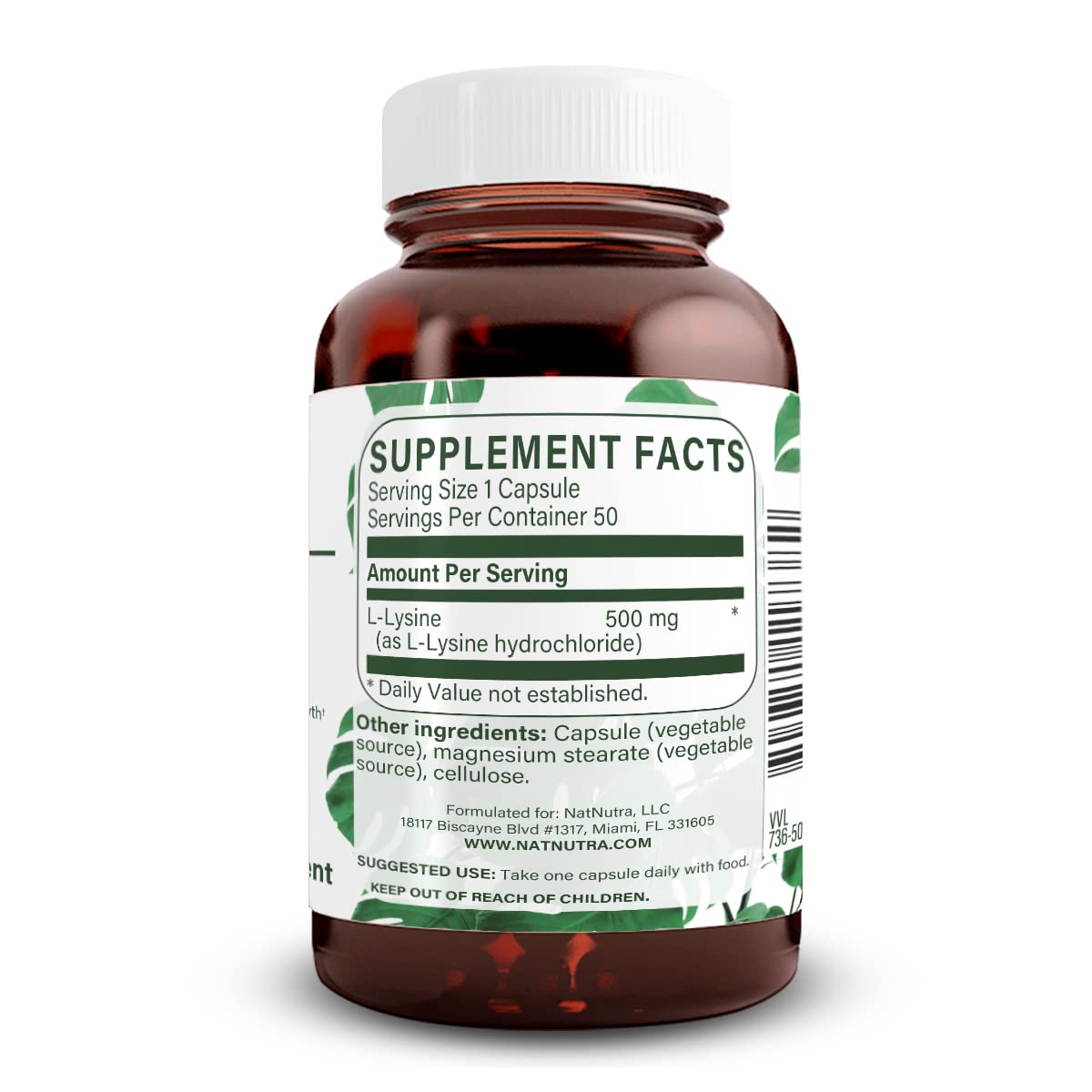 Natural Nutra L Lysine HCl Supplement, Vegan, 500 mg, 250 Capsules | Promotes Bone Health & Growth, Supports Skin Health, Improves Vitamin C Absorption, Improves Calcium Absorption, Non-GMO