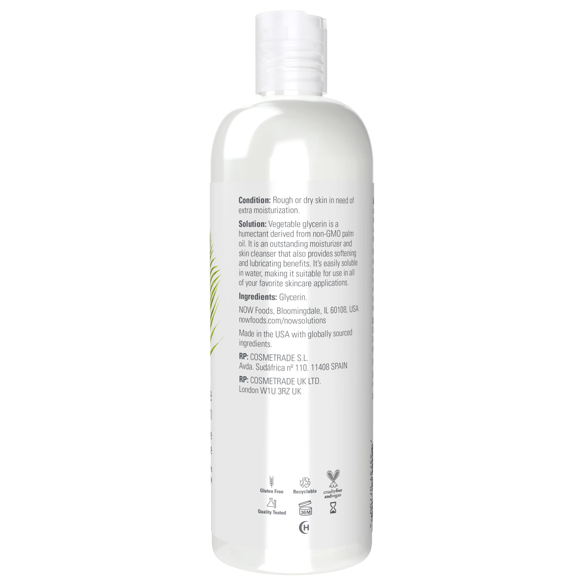 NOW Foods Solutions, Vegetable Glycerin, 100% Pure, Versatile Skin Care, Softening and Moisturizing, 16-Ounce