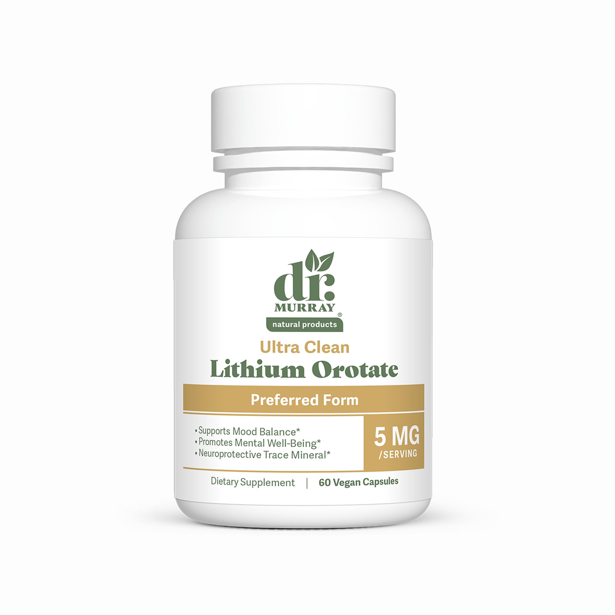 Dr. Murray's Ultra Clean Lithium Orotate 1mg Vegan Capsules - Supports Mood Balance | Cognitive Resilience | Nervous System Health | Emotional Well-Being | 90 Count