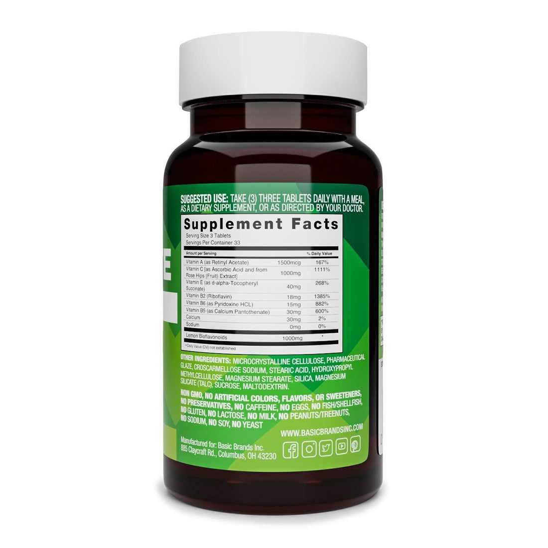 Supplement bottle labeled 'Aller-Vite' by Basic Brands on a white background