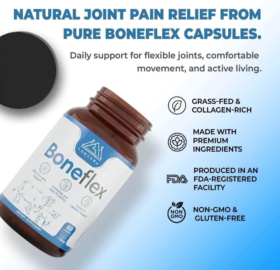Lonvera Boneflex Glucosamine Chondroitin MSM Turmeric Joint Support Supplement with Grass Fed Bone Marrow and Collagen - Joint Supplements for Men and Women, 60 Capsules