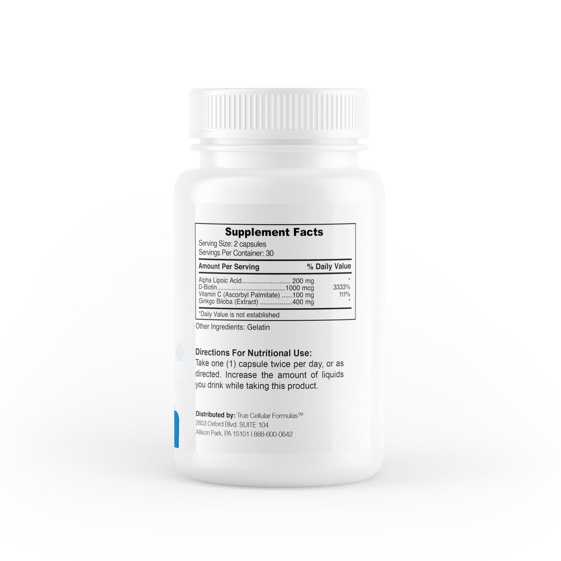 Supplement bottle labeled 'BrainDTX' by True Cellular Formulas on a white background