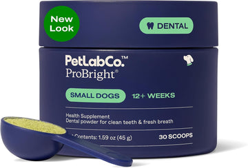 PetLab Co. ProBright Dental Powder for Small Dogs, 30 Scoops | Brown algae, green tea and probiotics in one easy daily scoop to support tartar and fresh breath